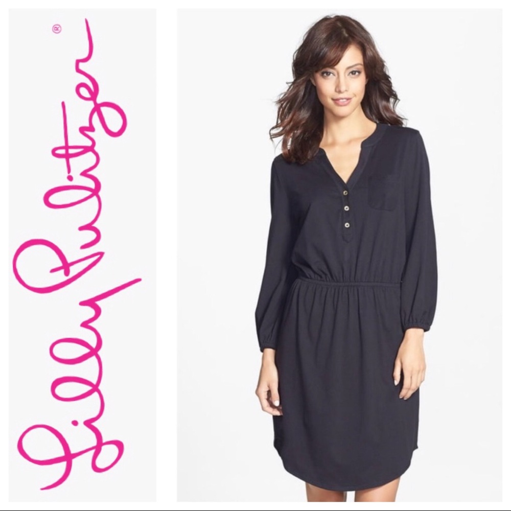 Lilly Pulitzer Beckett Jersey Shirtdress in Black
